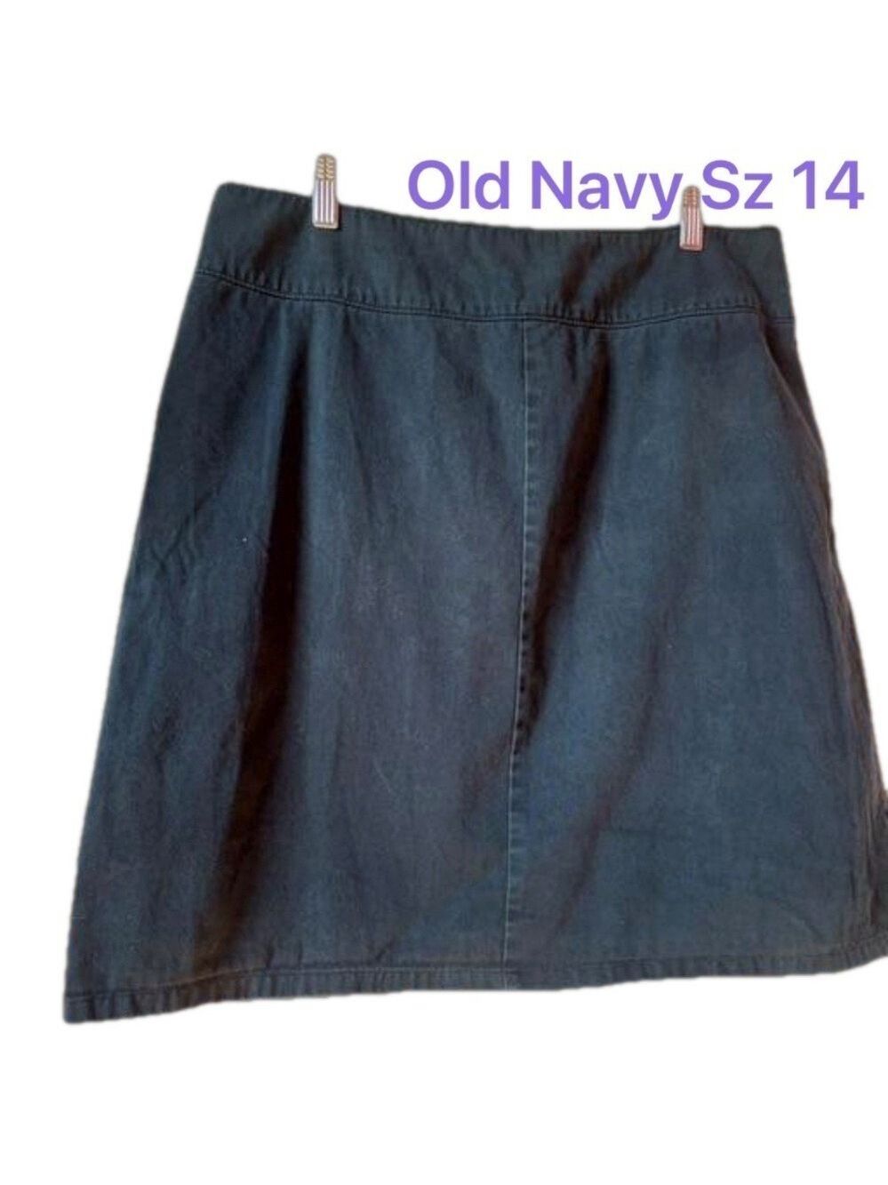 Old Navy Cotton Twill Straight Skirt Wide Waistband Back Covered Zipper Sz 14